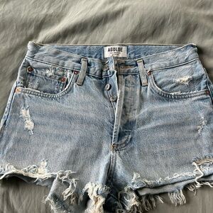 Agolde Women's Ripped Jean Shorts - Light Blue
